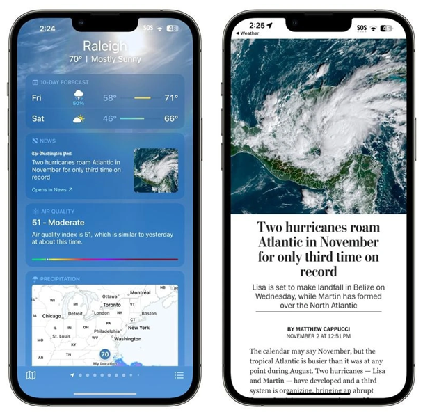 东宁苹果14维修分享iPhone 14手机如何看天气时顺带看新闻 